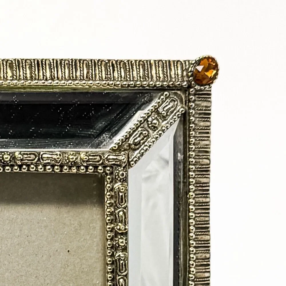 Mirrored Tabletop Picture Frame with Amber Colored Rhinestones 5x7